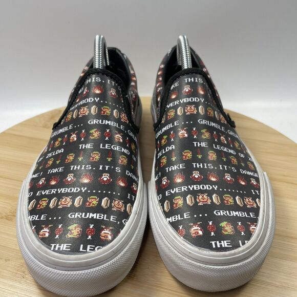 Vans X Nintendo Legend Of Zelda Logo Print Womens Size 6 Black Classic Slip Ons - Picture 4 of 15